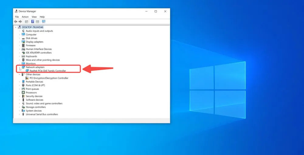 Click Network Adapters to Expand the List